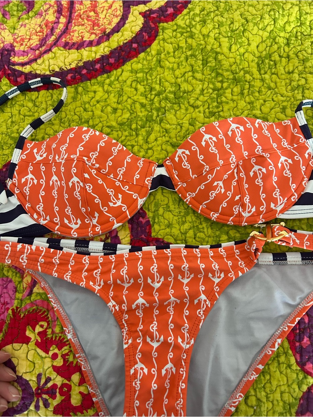 OndadeMar Orange and White Anchor Print Bikini